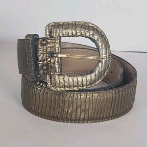 Vintage Calderon Women's Wide Leather Belt Gold metallic‎ textured 80s dressy S